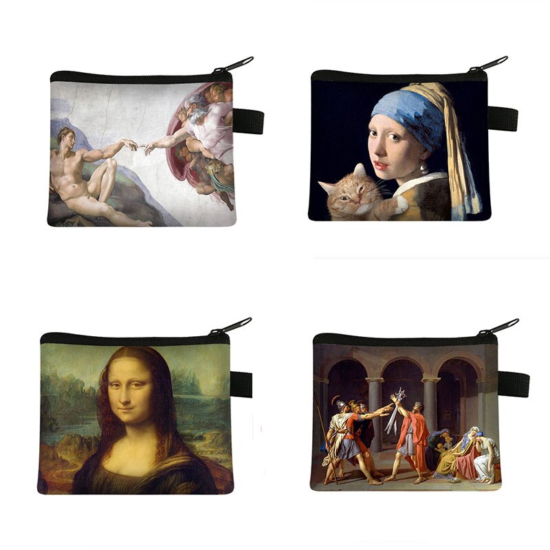 Van gogh/michelangelo/da vinci bolsas de moedas arte mulheres batom bolsa estrelado/senhora mini bolsa de cartões