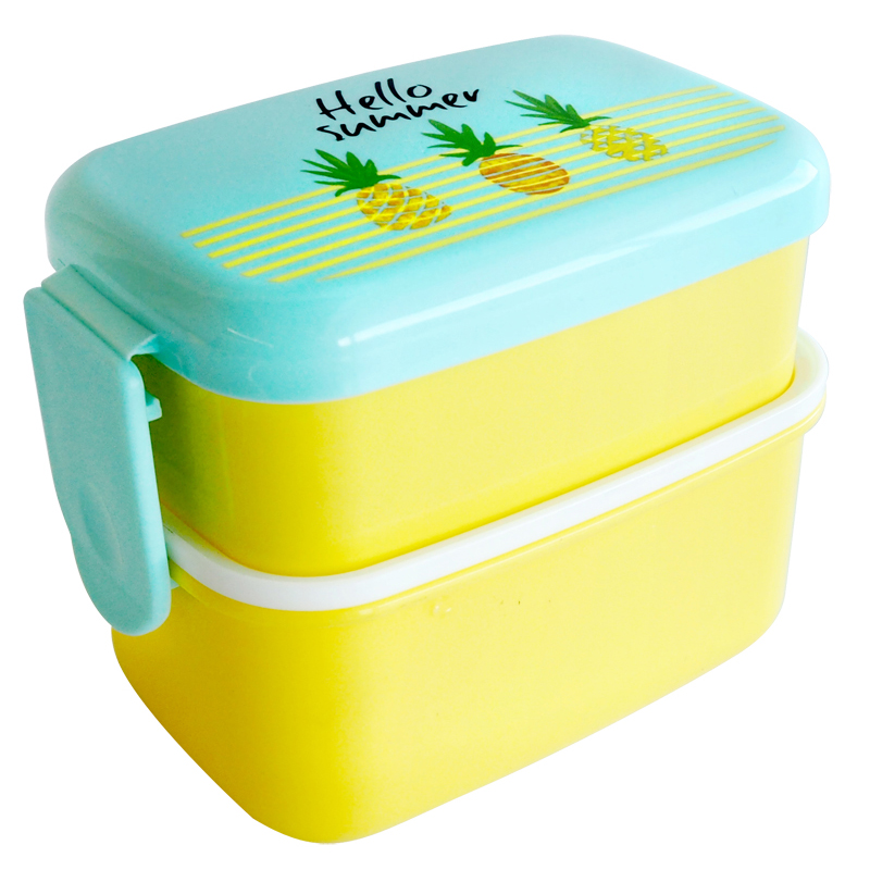 Kid Mini Bento Box Cartoon Cute Student Fruit Box Microwave Plastic Double Layer Kindergarten Lunch Box Food Container: Light Blue