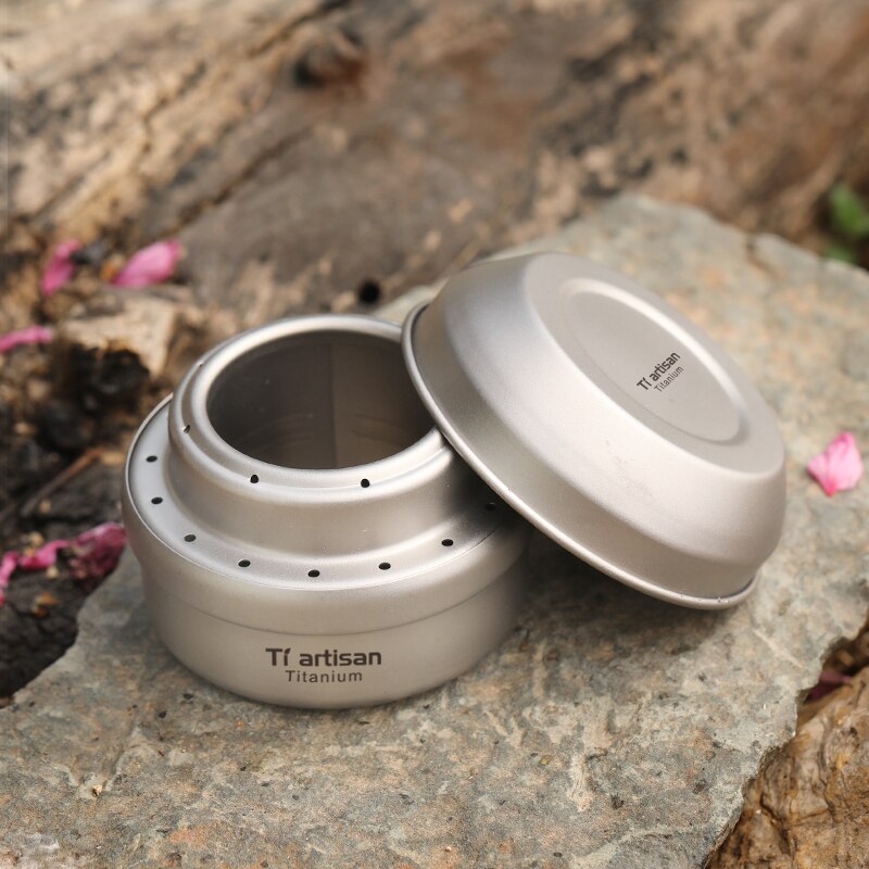 Tiartisan – Mini réchaud à alcool liquide, ultraléger, Portable, en titane, avec support, pour Camping et randonnée en plein air