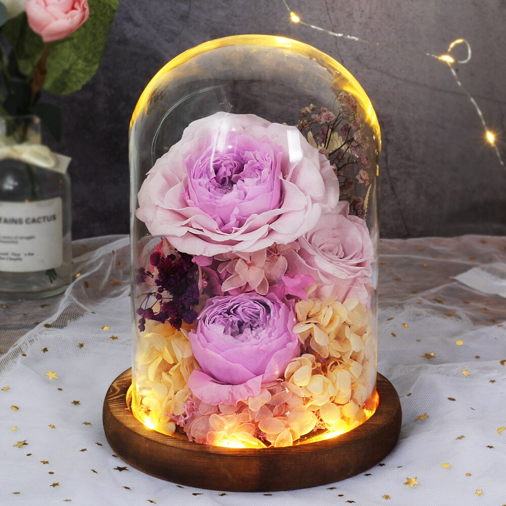 Beauty And The Beast Immortal Flower Rose In Glass Inside Wedding Decoration Flower Christmas Mother's Day Birthday: DA09