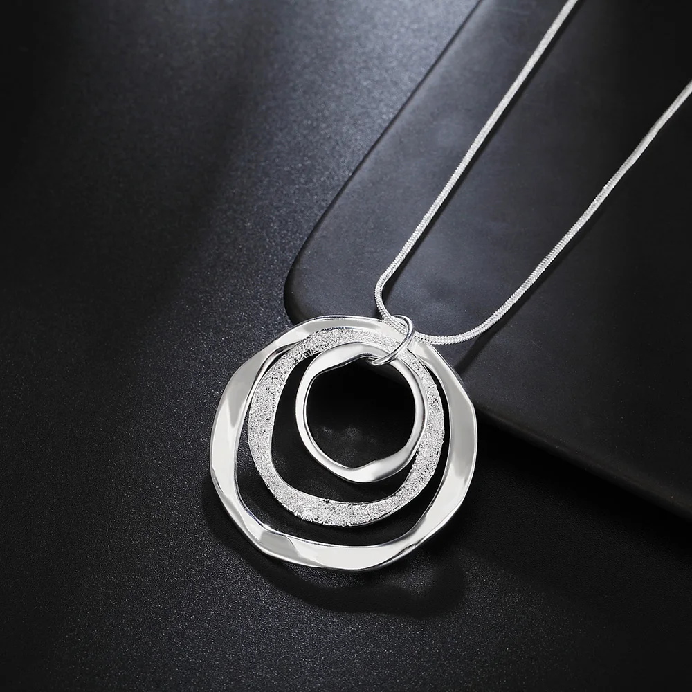 Dijes Nobel Plata de Ley 925 Bohemia tres círculos colgante collar para mujer boda joyería de navidad