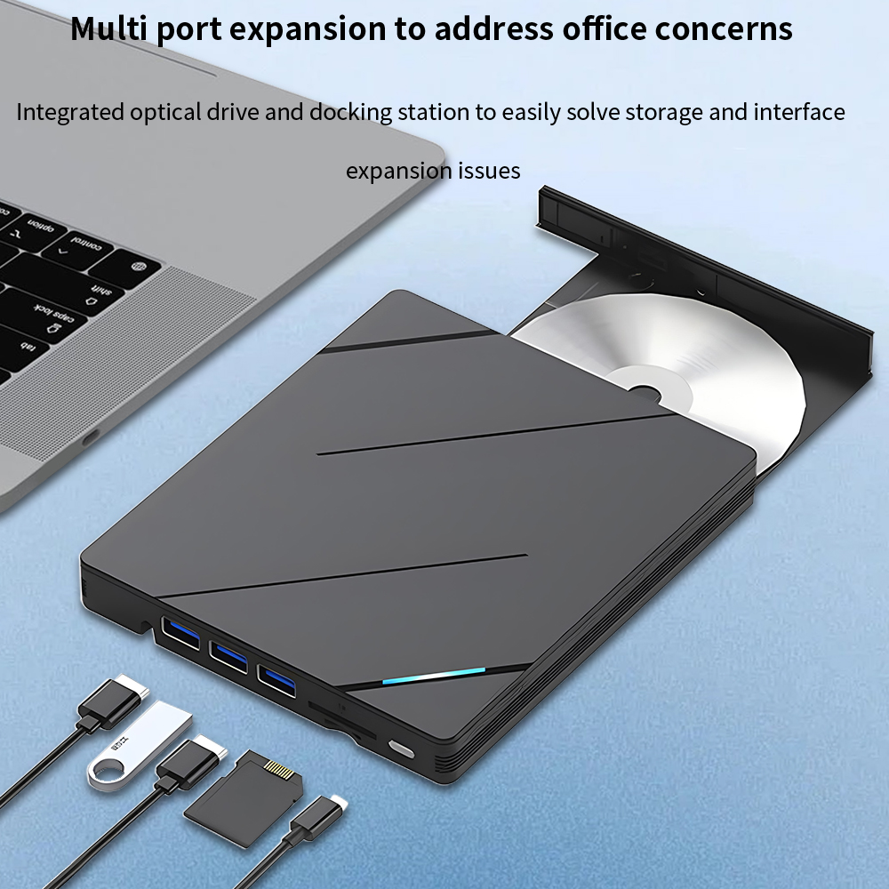 TISHRIC Multifuncional Externo Móvel Caixa de Unidade Óptica USB 3.0 Tipo-C Interface SD TD Leitor de Cartão CD DVD Burner Player