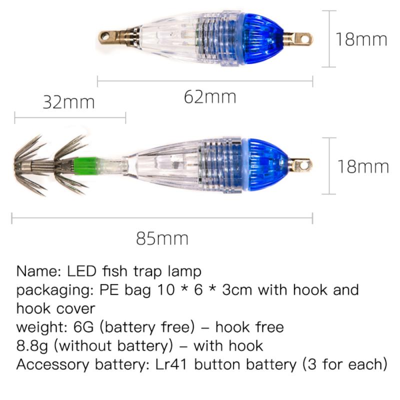 Squid Lure Lamp LED Fishing Lure With Hook Night Flashing Fishing Lamp Underwater Fishing Light Squid Lamp Lures Fishing Tackle