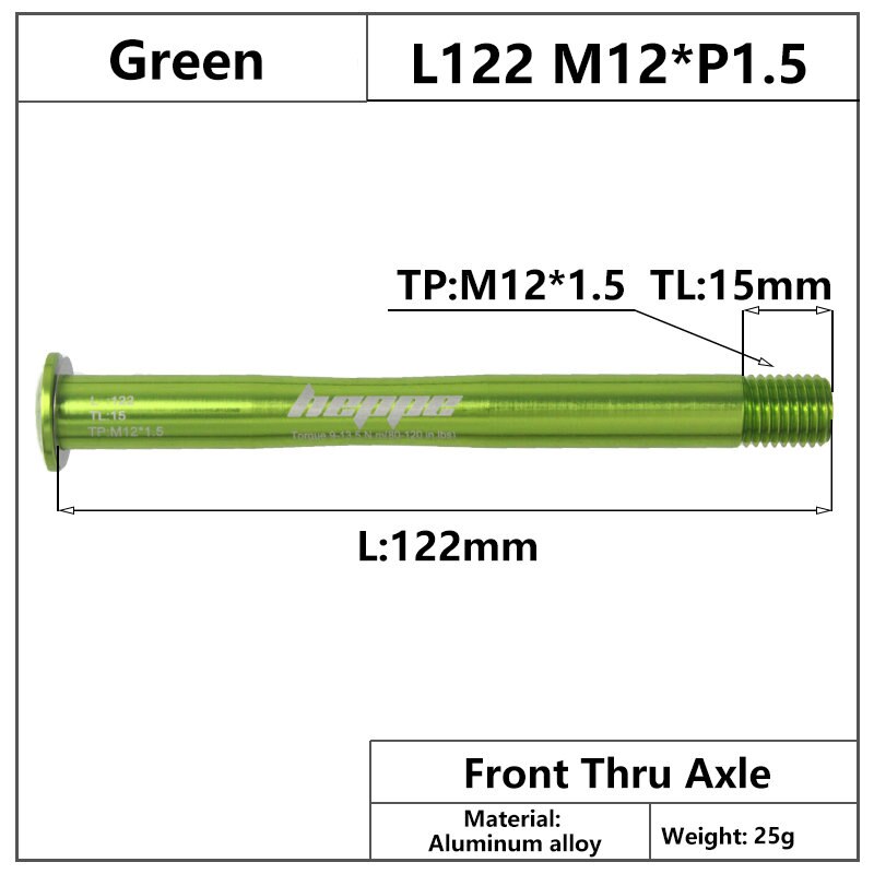 HEPPE – fourche avant de moyeu de vélo 12x100/12x110mm M12xP1.5, axe transversal multicolore à dégagement rapide: Green Color