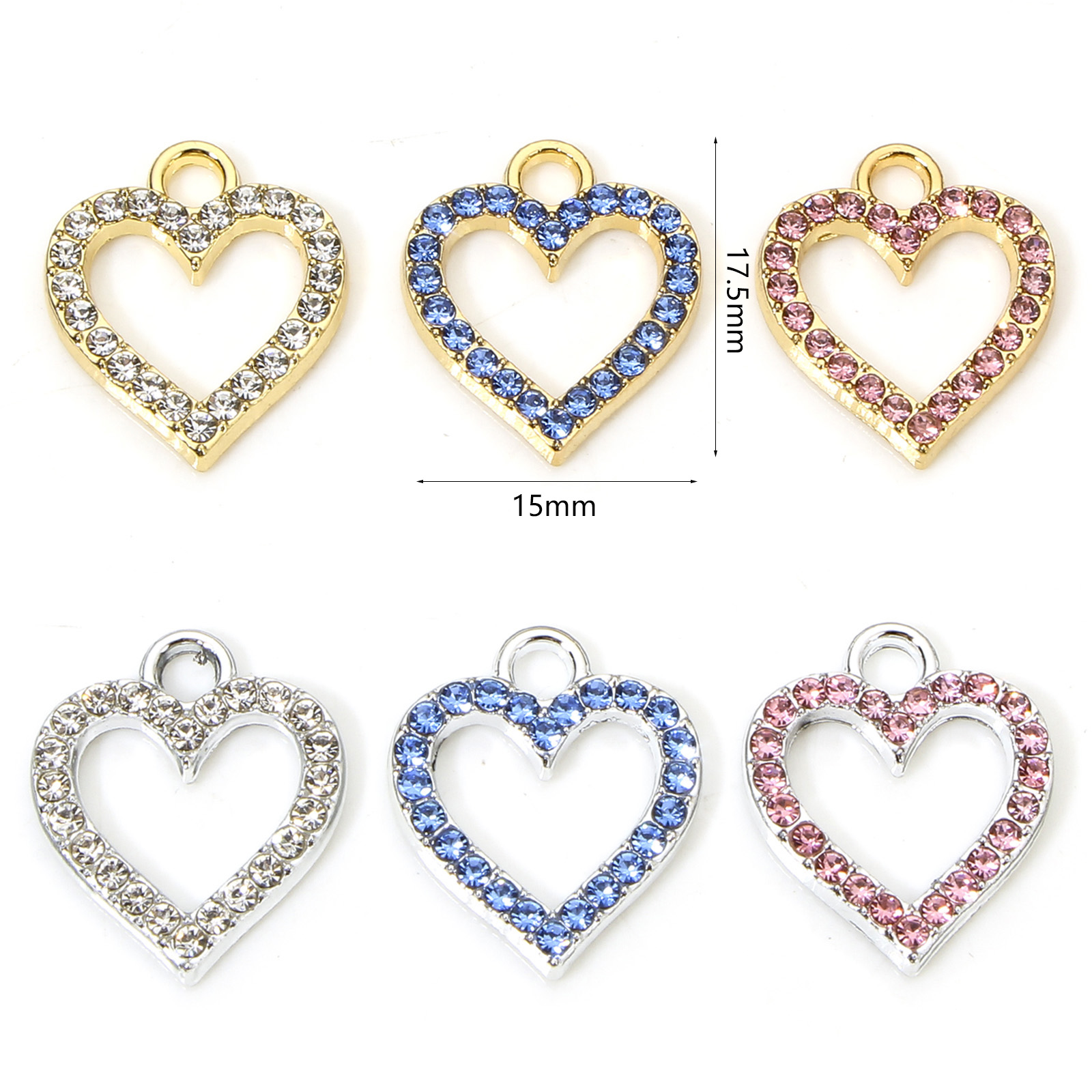 10 Uds. De dijes de corazón Micro pavé, aleación a base de Zinc, dijes para el Día de San Valentín, colgantes pequeños multicolores para joyería DIY 17,5mm x 15mm