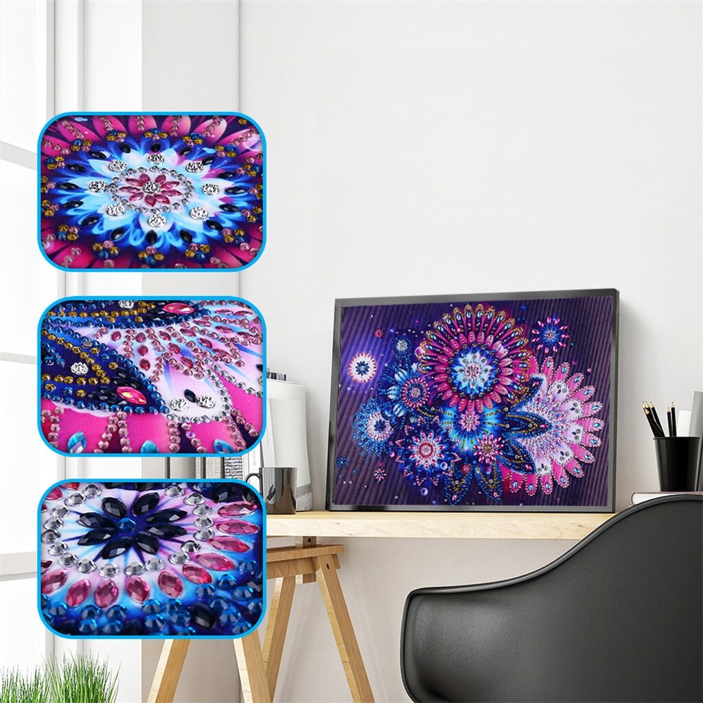DIY 5D Special Shaped Diamond Painting Animal Flower Religious Butterfly 3D Picture Diamond Embroidery Children Christmas: purple flower