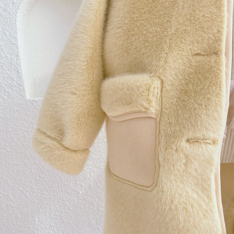 Meisjes Lange Imitatie Bontjas Kinderen Winter Dikke Jas + Bag4-11Y