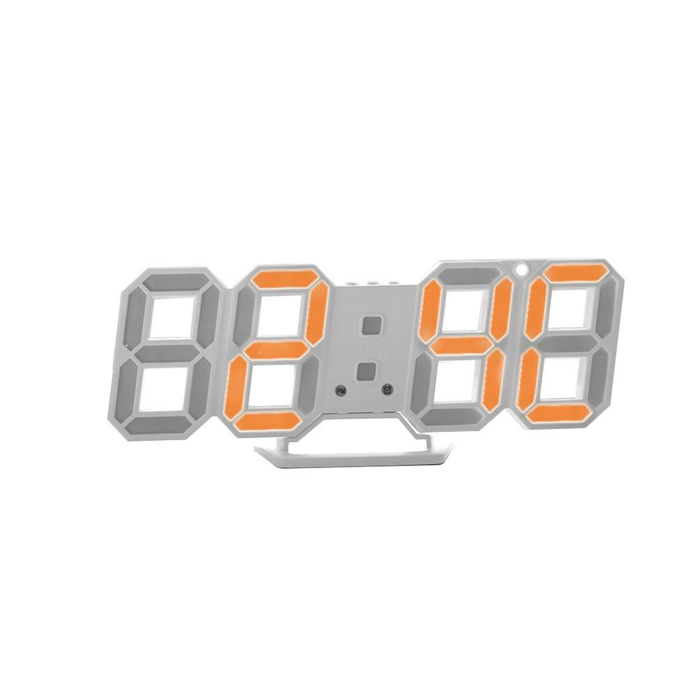 3D LED Moderen Wandklokken Display 3 Helderheid Niveaus Dimbare Nachtlampje Snooze Functie voor Thuis Keuken Kantoor #252761: White Orange