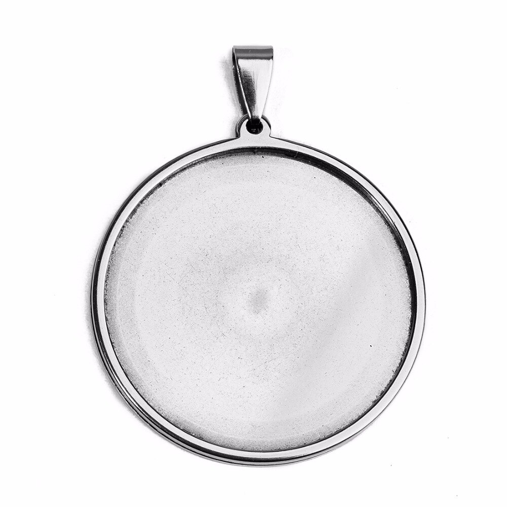 Cabujón con colgante de acero inoxidable, Base para camafeo, bandeja con bisel en blanco, suministros para joyería, , 20/35/40mm