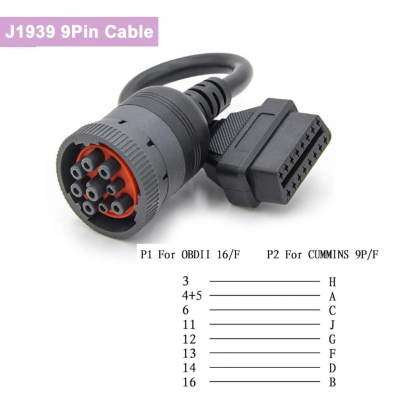 J1939 9Pin Diesel female To OBD2 16Pin Female Cable for cummins deutsch 9-pin Car Diagnostic Tool Adapter Converter