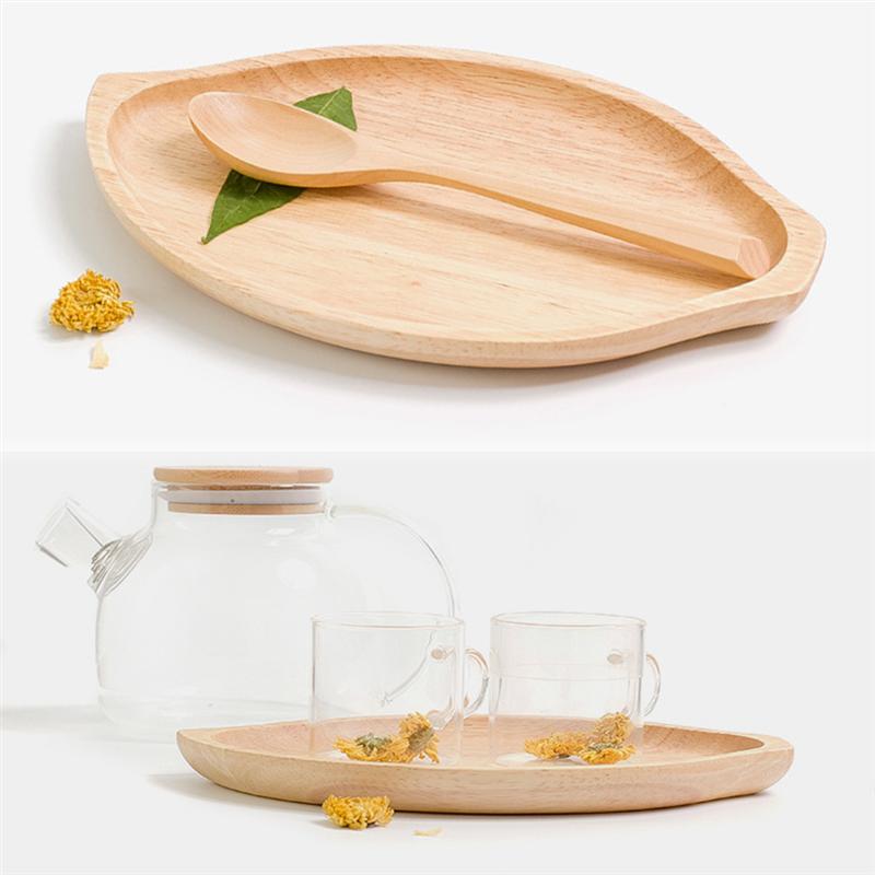 Rubber Wood Sauce Dipping Plates Dishes Japanese Style Leaf Shape Dessert Dishes for Condiment Food