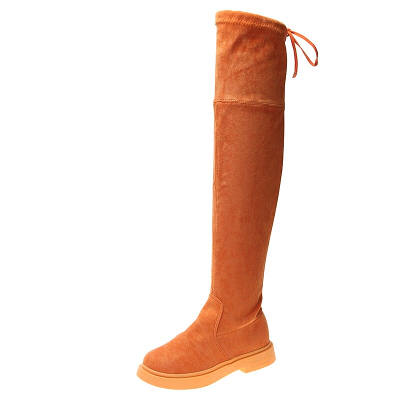 Över knäet kvinnor sträcker orange gröna rosa stövlar vinterstövlar kvinnor glider på plattform gummistövlar svart stövel: Orange / 39