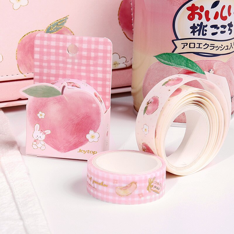 Box Set Stationery Hand Ledger Paper Tape Set Pink Peach Cake Pattern Cute Suitable for Girls Birthday School Rewards