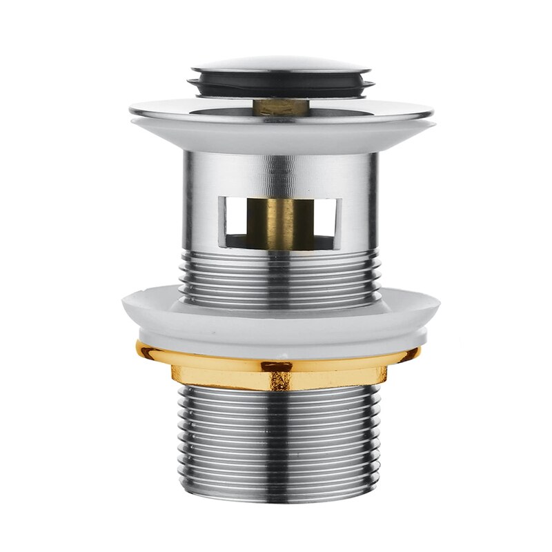 Basin Sink Waste Popup, Click Clack Sprung Plug With Overflow For Bathroom Sink, Sprung Basin Waste Slotted: Chrome Silver