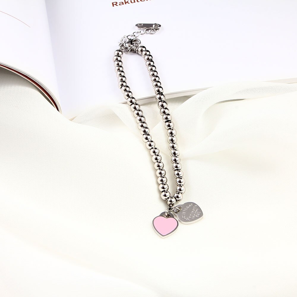 4mm beads charm heart bracelet charm girlfriend bracelet ladies stainless steel jewelry accessories bracelet