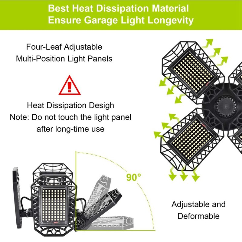 LED Garage Lights With 4 Adjustable Panels Garage Lights Suitable For Garages, Basements Barns High Bay Lights