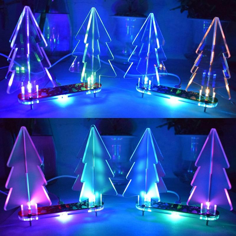 Diy Licht Speelgoed Volledige Kleur Veranderende Led Gradiënt Acryl 3D Kerstboom Kit Home Decor Onderwijs Wetenschap Speelgoed Leren Set