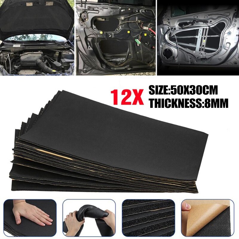 9X 1Cm 0.6Cm Auto Sound Deadener Mat Geluidsisolerende Motorkap Isolatie Deadening Motor Firewall Warmte Schuim Katoen sticker 30x50cm: 12x8mm