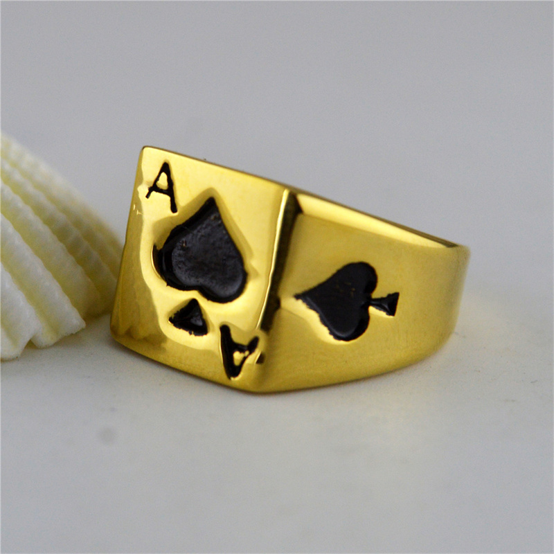 Vintage Opening Rings For Women Men Playing Card Finger Stainless Steel Lucky Poker Ring Party Jewelry: GRAY