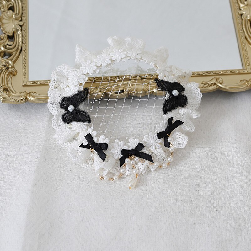 Dla dzieci Lolita opaska robić włosów stroik kwiat koronki projekt włosy księżniczki akcesoria spinka robić włosów hiszpania retro pałac nakrycia głowy A1293: czarny