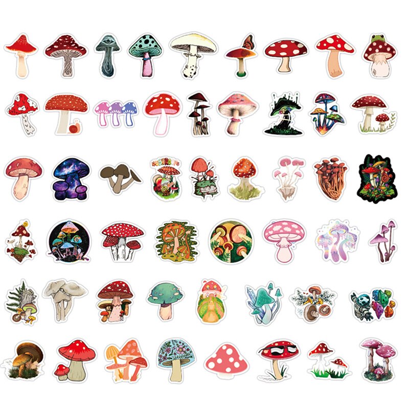 10/50pcs Color Mushroom Waterproof Sticker Children DIY Skateboard Luggage Refrigerator Notebook Decal Sticker