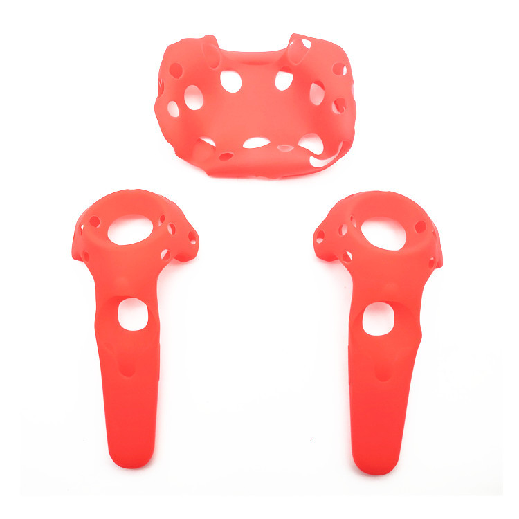 Voor Htc Vive Headset Vr Silicone Case Cover Vr Bril Helm Controller Handvat Case Skin Shell Virtual Reality Accessoires: three-piece red