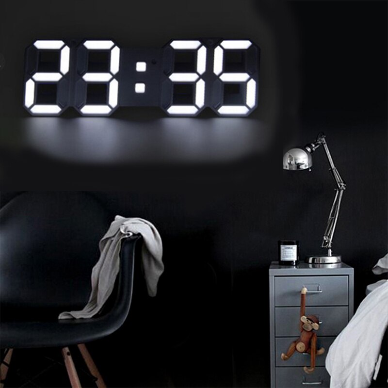Nordic Digitale Wekkers 3D Led Wandklokken Opknoping Horloge Tafel Klokken Kalender Thermometer Elektronische Klok Digitale Klokken