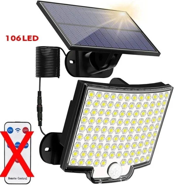 Luz de movimiento Solar de 106 LED, Panel separado para exteriores, luces de inundación solares, 4 modos de trabajo para luces de pared impermeables para jardín y garaje: Bosque Verde