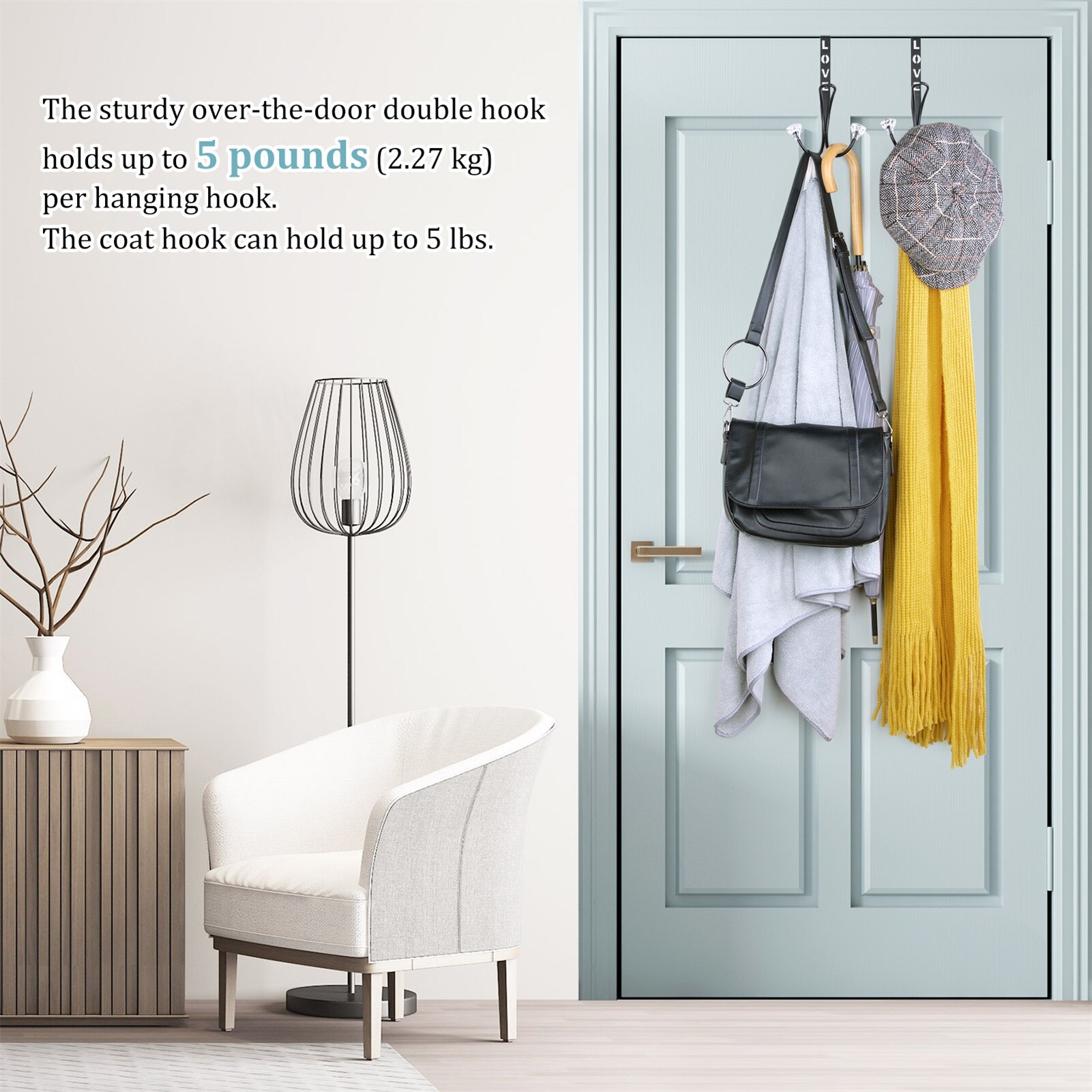 Over The Door Double Hanger Hooks Declutter Twin Hook For Christmas Wreath Bag Coats Hanging Storage Organizer Hanger Hook