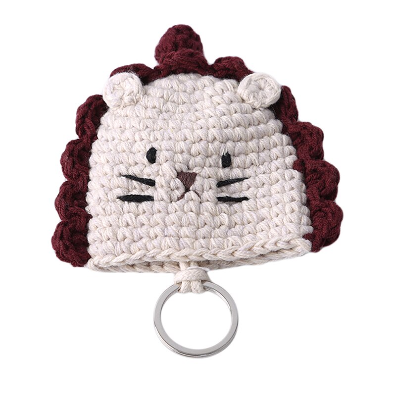 Kids Girls Cartoon Mini Key Wallet Holders Bags Drawstring Keychain Holder Hand-woven Cute Key Holders: lion