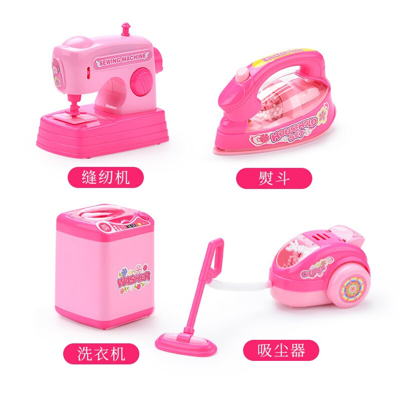 Zestaw czterech w jednym zagraj w zabawki domowe Model mini małe urządzenia pralka maszyna robić szycia dziewczynka'S zabawka prezent skrzynka