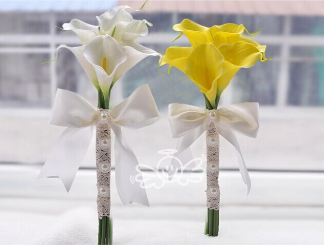 6 stk calla lilje blomster brude bryllup buketter formell brudepike hage kirke Strand bryllupsfest hvit gul blondere