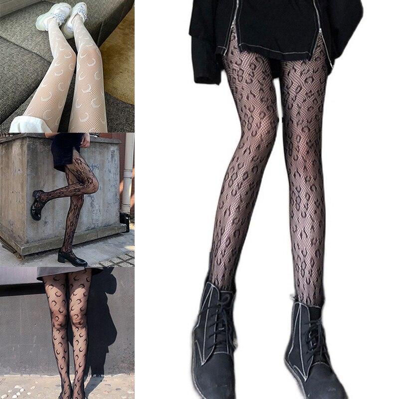 Women Moon Print Hollow Fishnet Mesh Lace Pantyhose Tight Stockings Casual Nightclubs Calcetines Sexy Black Stockings Колготки