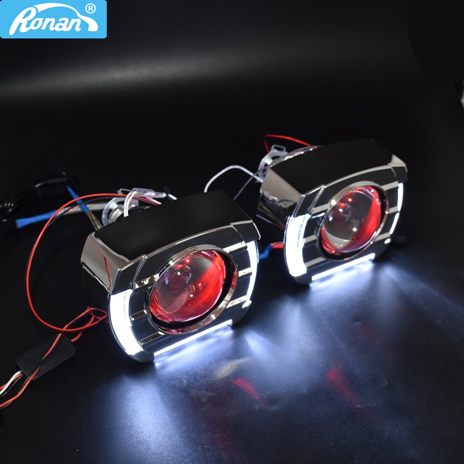 RONAN Car Styling LED optical Halo angel eyes Integrated shrouds masks 2.5'' Ver8.1 Bi xenon projector lens demon devil eyes