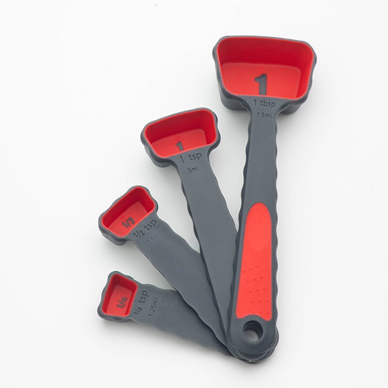 4pcs Measuring Cups And Measuring Spoon Scoop Plastic Handle Kitchen Measuring Tool Multi Purpose Spoons Cup Measuring: Red spoon