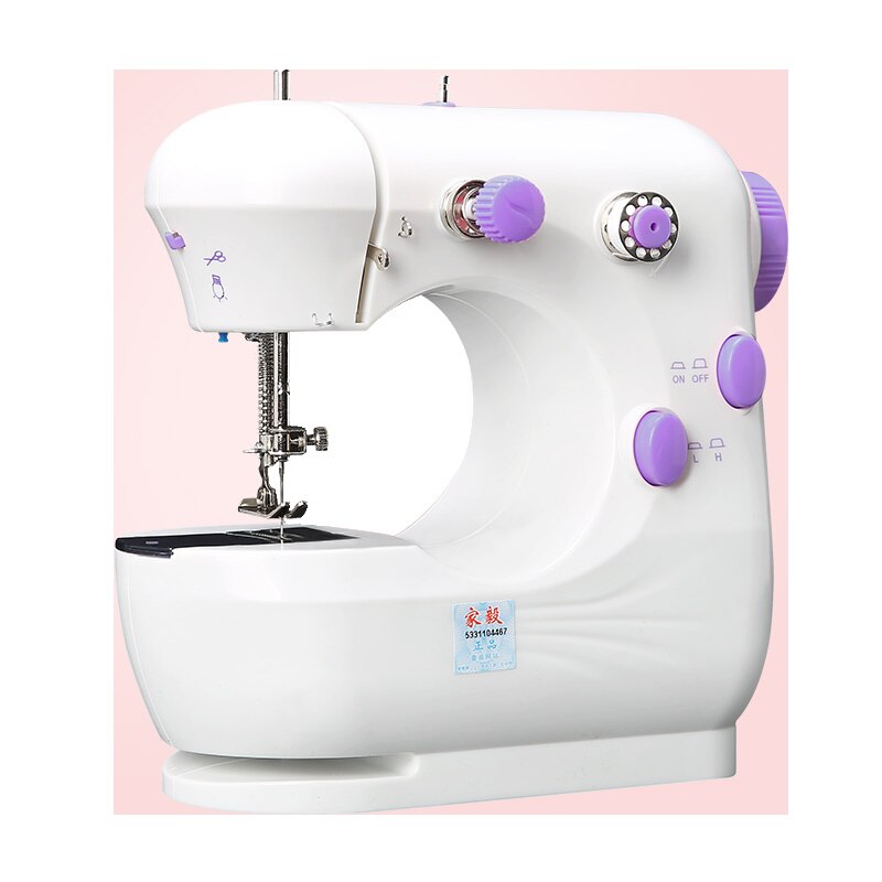 220V EU Plug Multifunctional Electric Mini Sewing Machine With Light And English Manual For Household DIY Apparel Fabric Sewing: White Clouds purple
