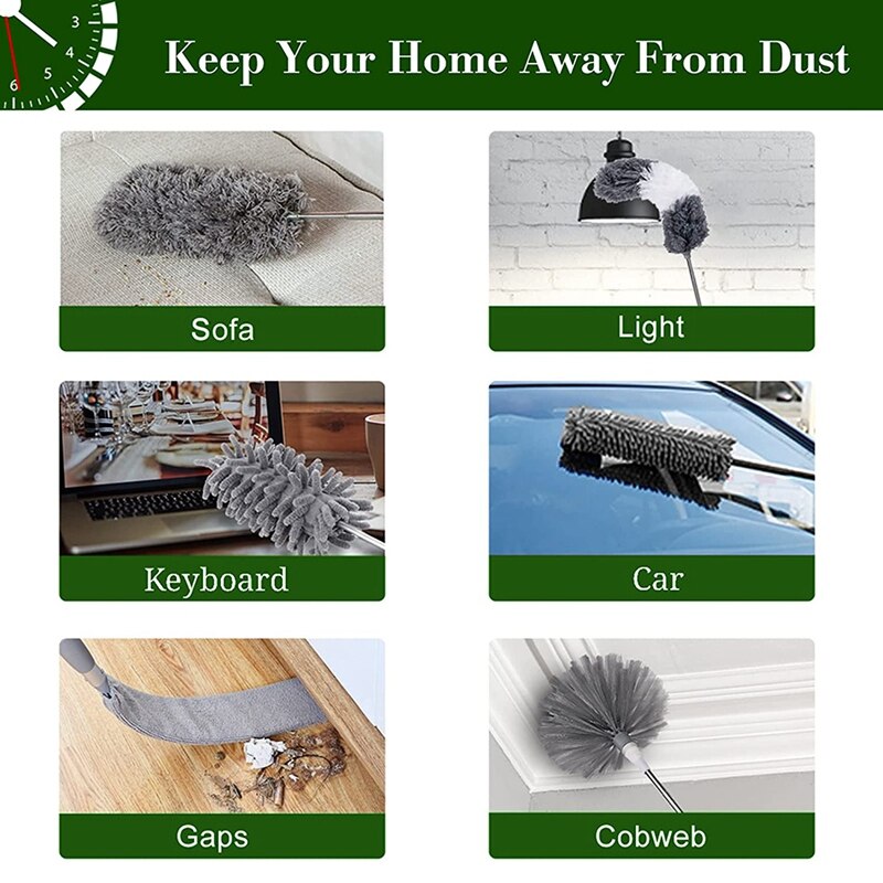 Microfibre Extendable Feather Duster Kit, Dusting Cloth,Washable and Dusting Mop for Home, Effortlessly Removes Dust