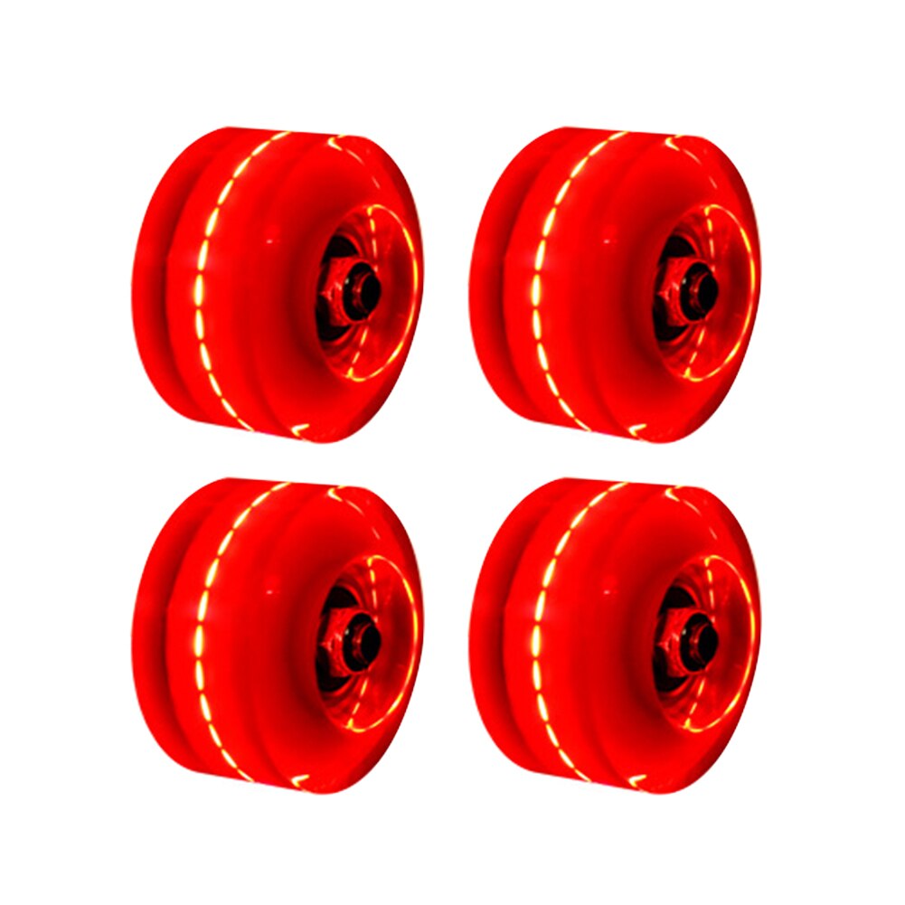 4 stk led skøjteløb med bankrulle lejer tilbehør pu lys op til voksne børn rulleskøjtehjul gennemsigtig dobbelt række: Rød