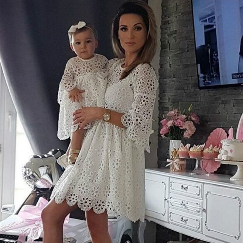 Familie matchende tøj mor datter kjoler kvinder blomster blonde kjole baby pige mini kjole mor baby pige fest tøj