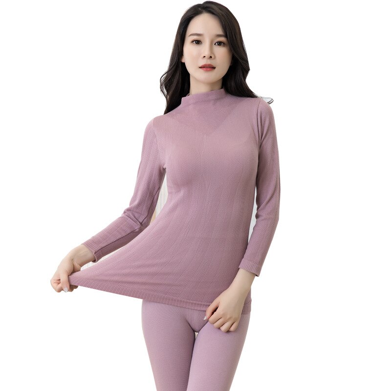 Autumn/winter Women's Pure Color High Collar Cotton Thermal Underwear Set Seamless Body Long Underwear Underwear Women