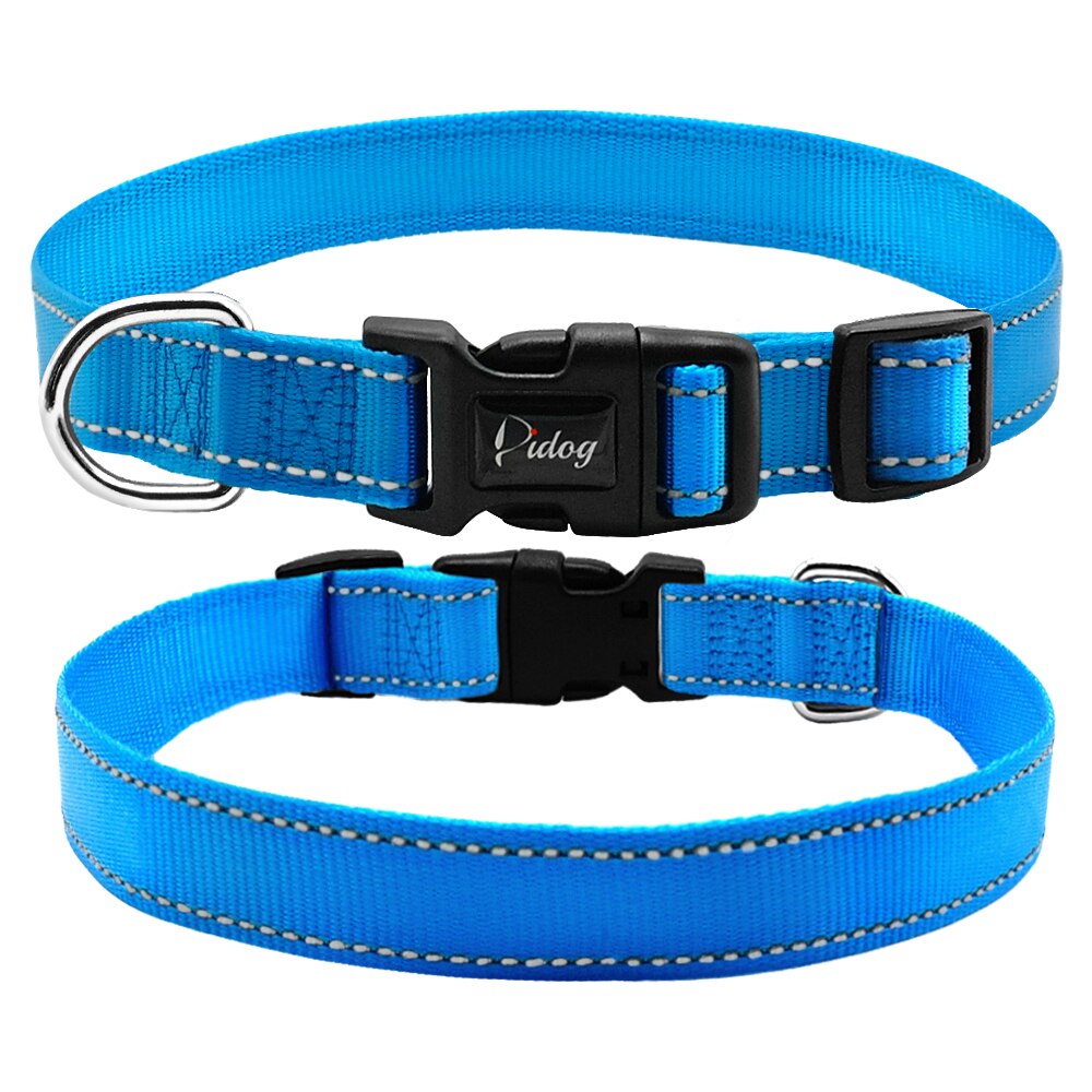 Reflective Nylon Dog Collar Adjustable Dogs Collars For Small Medium Pet With Plastic Buckle For Walking French Bulldog Pug: Blue / L