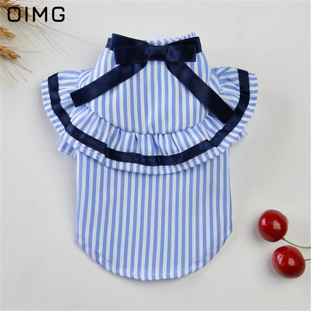 Oimg Zomer Puppy Kleding Pommeren Chihuahua Teddy Koppels Blauw Huisdier Kledingstuk Gentleman Jongen Hond Shirts Fancy Strepen Hond Jurken