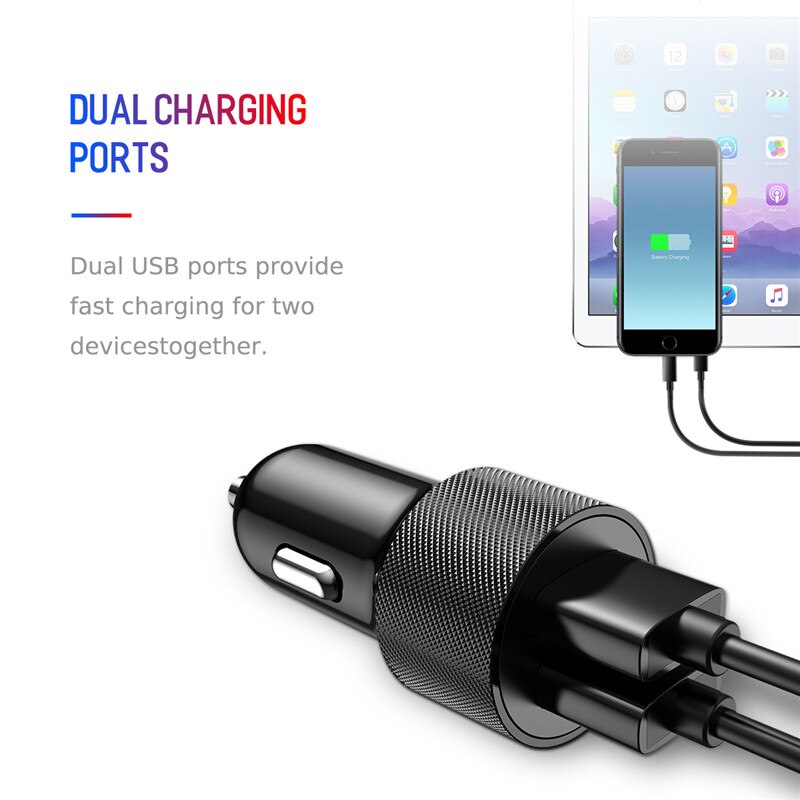 ROCK 5V 2.4A Mini Dual USB Auto Ladegerät Schnelle Lade Metall Auto-Ladegerät Auto-Lade 2 Port 12W für iPhone XS MAX X 8 7 6 Samsung