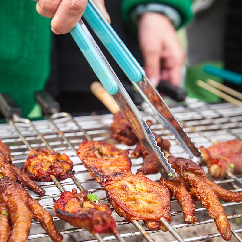 Edelstahl Lebensmittel Zange Kunststoff Griff Grill Zange Brot Zangen für Heimat Küche Kochen Werkzeug Multi-funktion Anti-verbrüHenne Tong