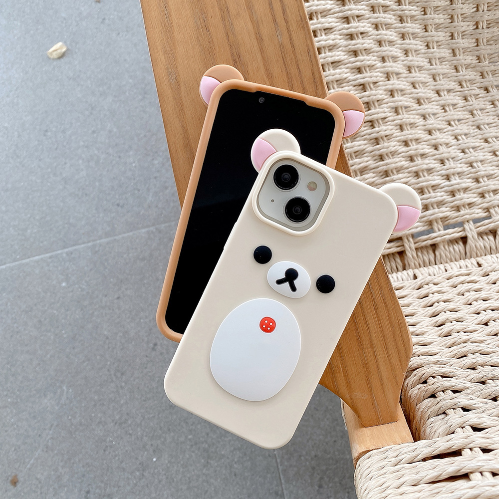 Leuke 3D Cartoon Rilakkuma Beer Zachte Siliconen Telefoon Case Achterkant voor iPhone 11 12 13 14 15 16 Pro Max