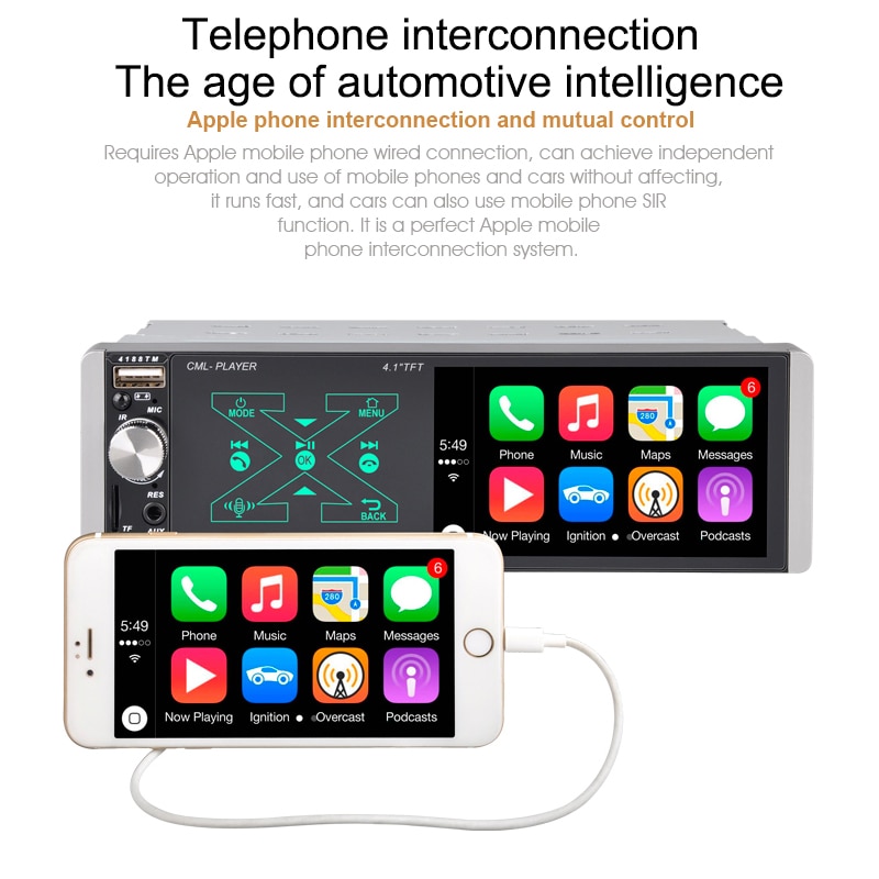 Smart AI Voice Capacitive Screen Player Single Lngot MP5 USB DVR Artificial Intelligence 4.1 Inches Bluetooth Dual Channel