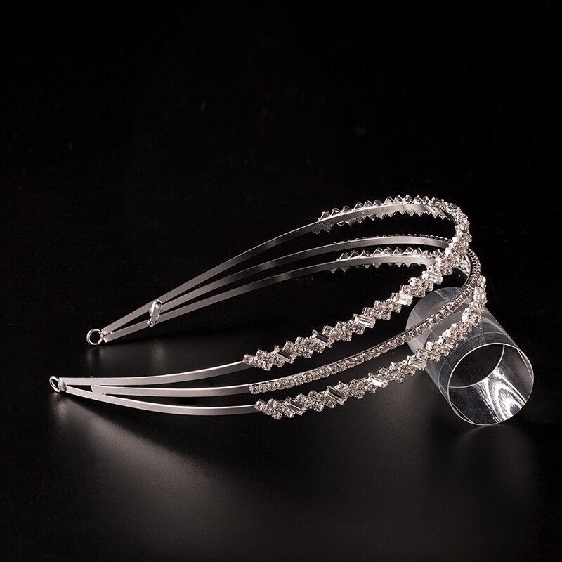 Luksusowa lśniąca ślubna kryształowa Tiara dla księżniczki na konkurs piękności Prom Rhinestone z pałąkiem na głowę cyrkon pasmo włosów akcesoria do włosów: FS-1024-Silver