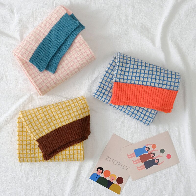Sciarpa per bambini a reticolo piccolo autunno inverno nuove neonate ragazzi ragazze fazzoletto da collo caldo bambini colorati sciarpe ispessenti a maglia