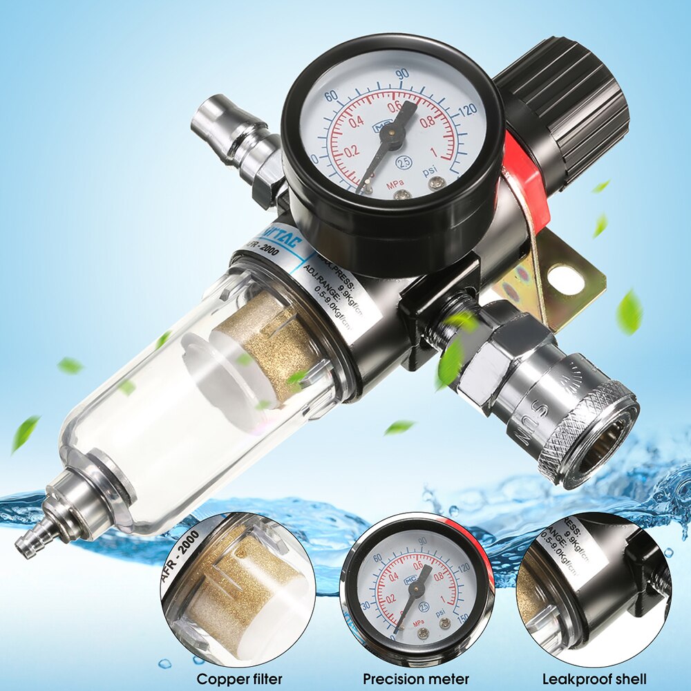 Biltilbehør 1/4 '' luftkompressor filter vandudskiller fældeværktøjssæt med reguleringsmåler universal