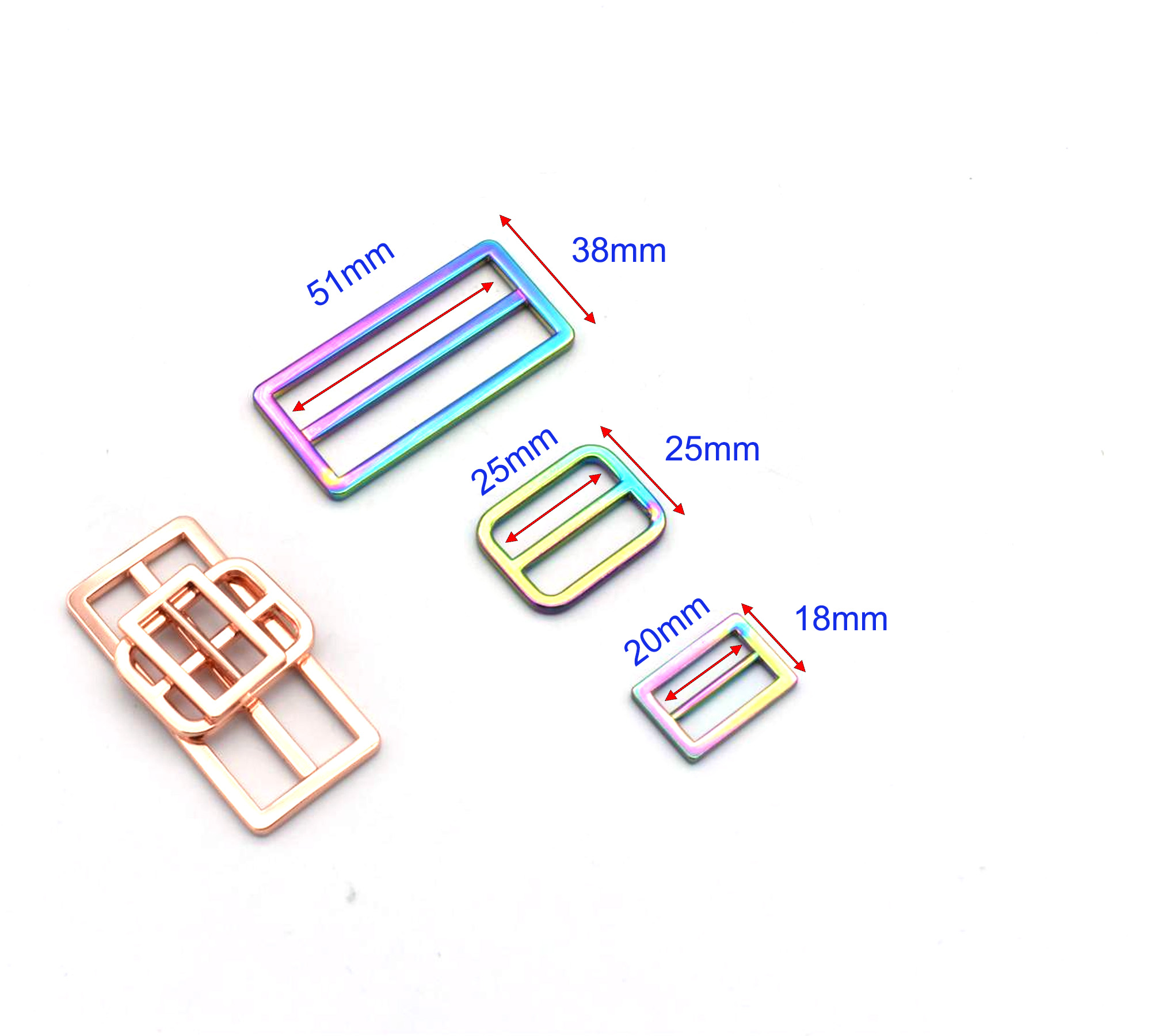 Metalen Schuif Gesp Richter Rechthoekige Gesp Drie Dia Gesp Schouderband Gesp Rugzak Gesp Diy Lederen Accessoires